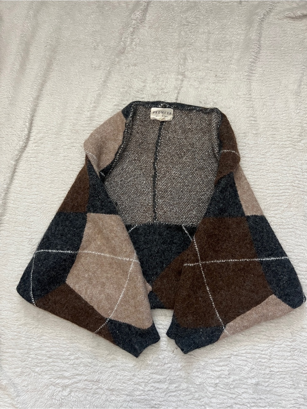 Promesa Brown, Tan & Gray Patchwork Open Cardigan